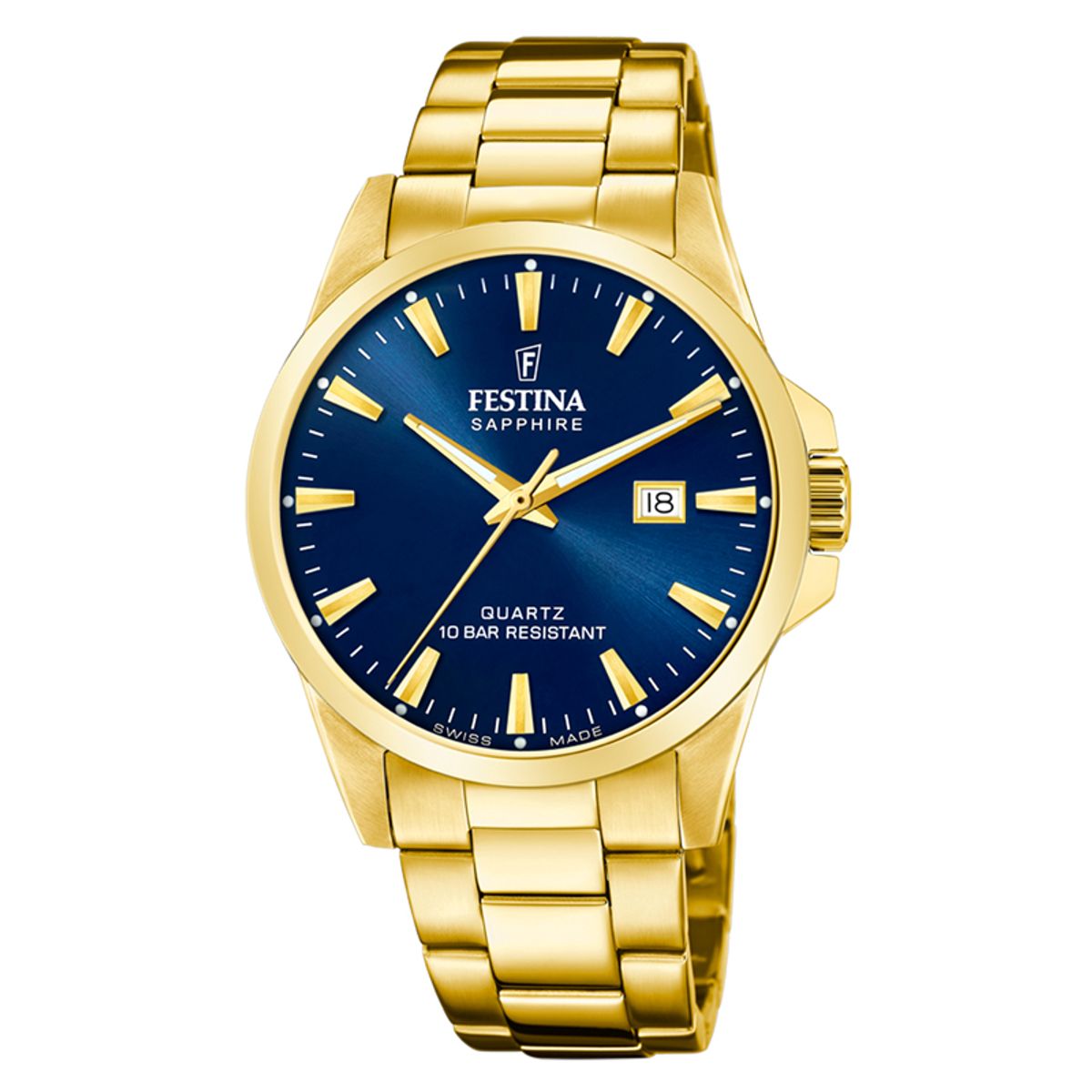 Festina Swiss Made herreur i guldfarvet med blå urskive