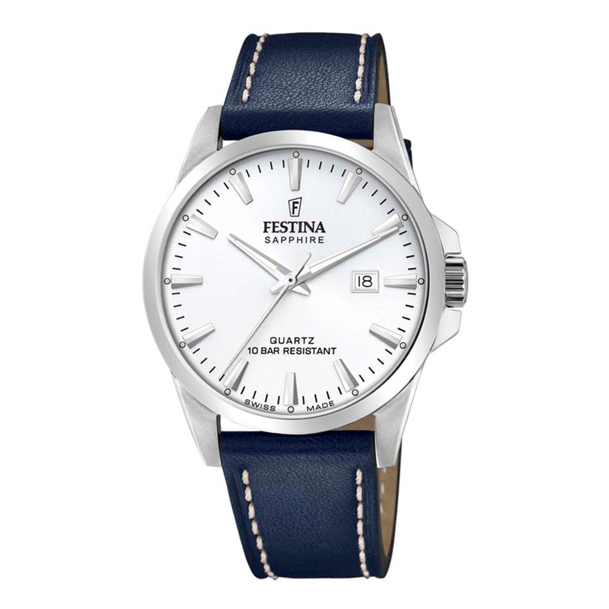 Festina Swiss Made herreur i stål med hvid urskive