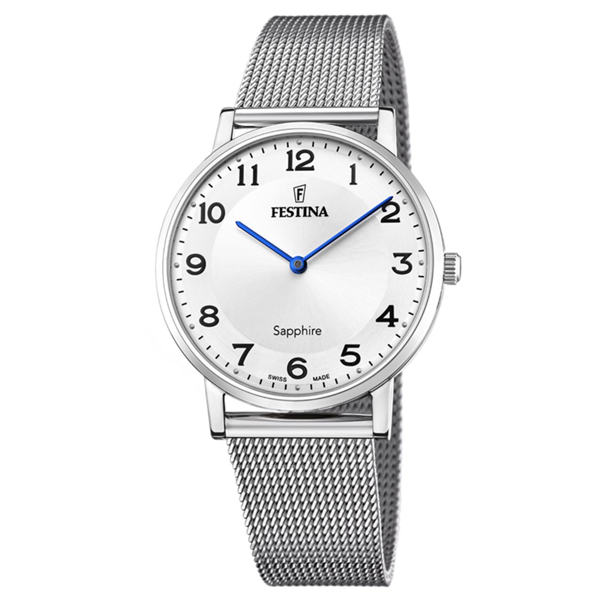 Festina Swiss Made Slim herreur i stål med sølvfarvet urskive