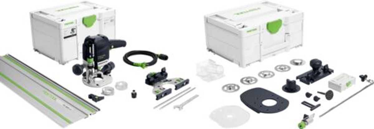 Festool Overfræser OF 1010 REBQ-FS-Set med LED lys inkl. tilbehørssæt og skinne