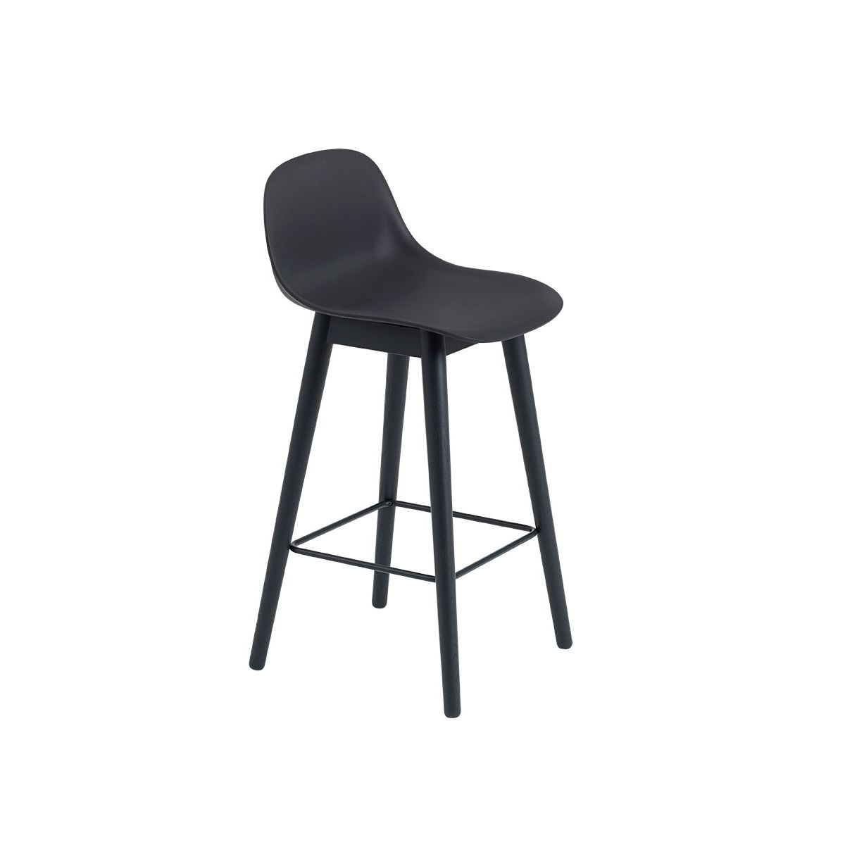 Fiber Bar Stool Wood w. back fra Muuto (Lille, Black/ black)