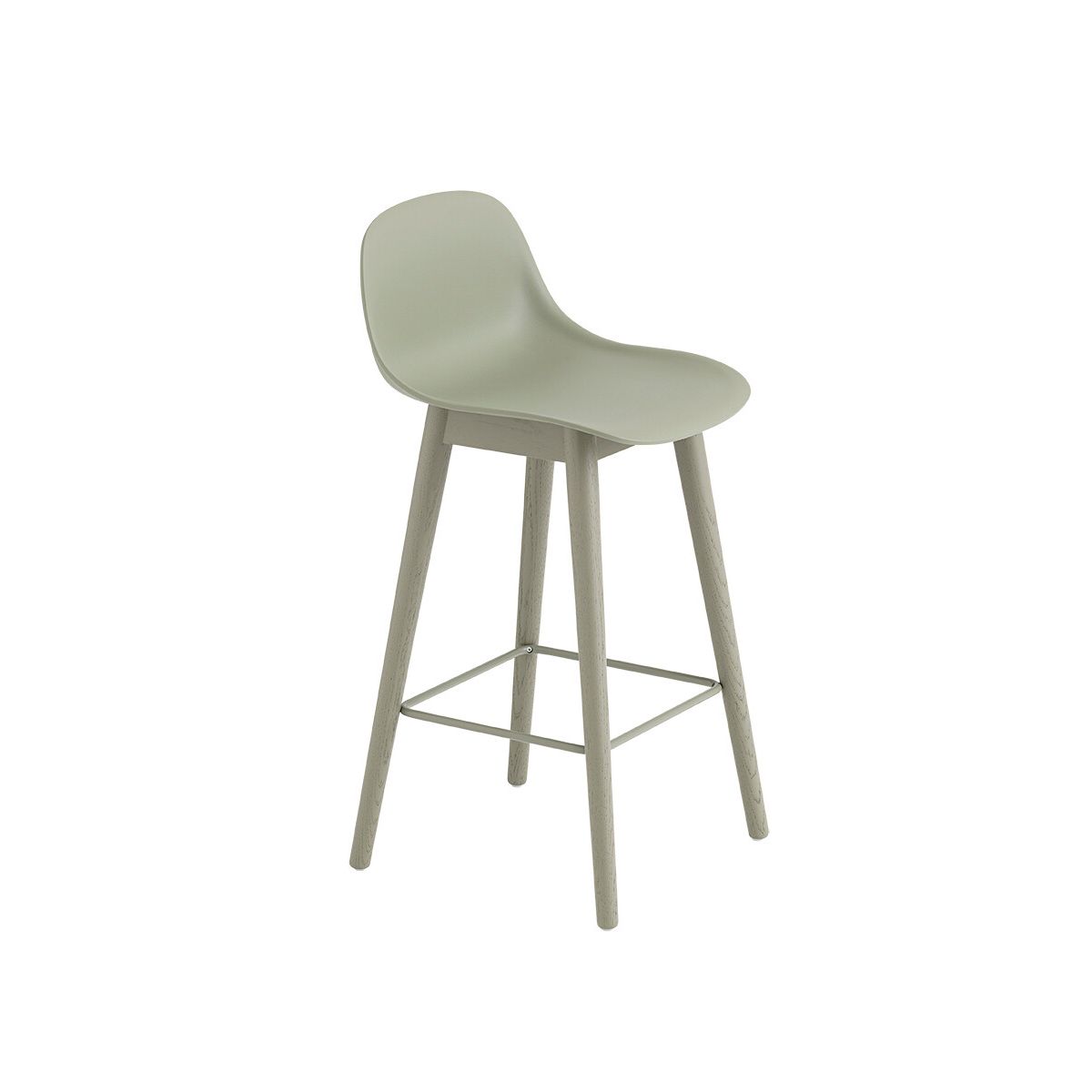 Fiber Bar Stool Wood w. back fra Muuto (Lille, Dusty green/ dusty green)