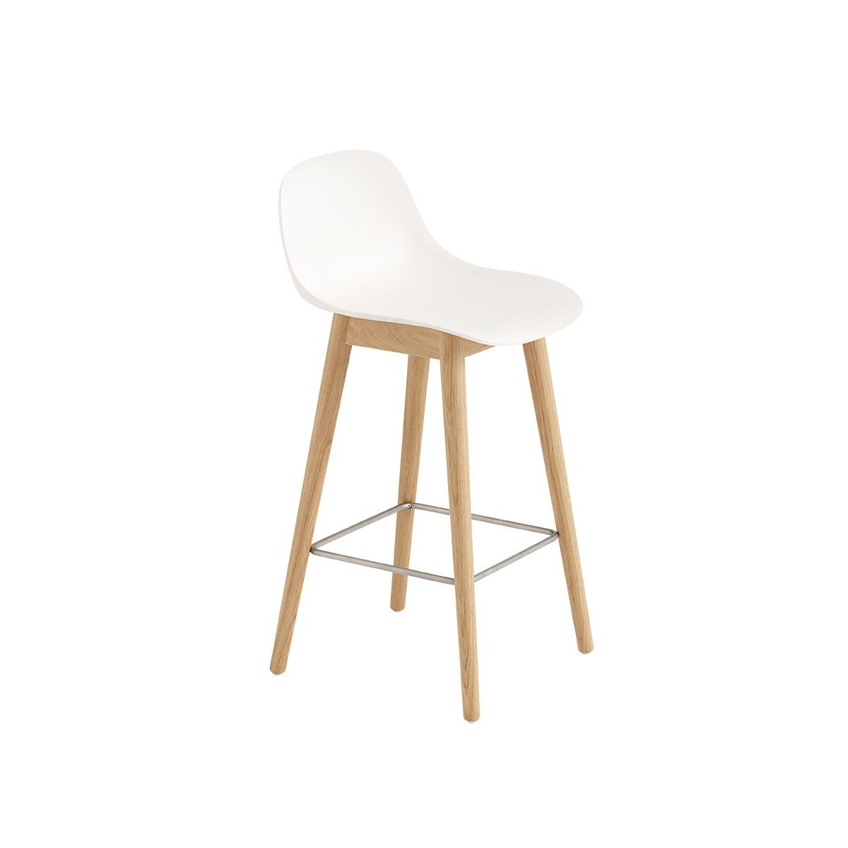 Fiber Bar Stool Wood w. back fra Muuto (Lille, Natural white/ oak base)