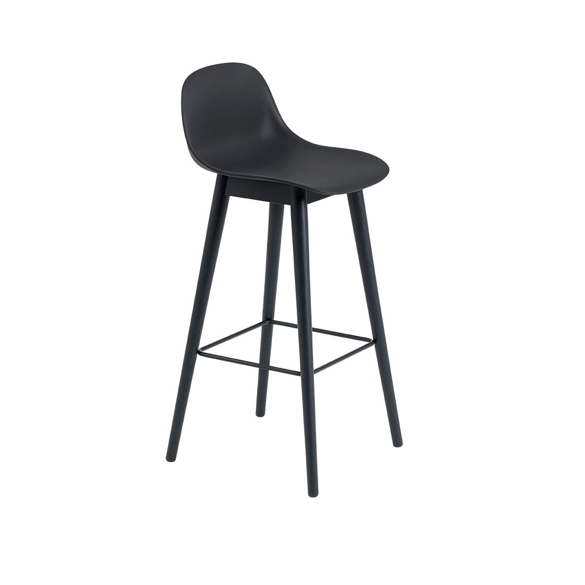 Fiber Bar Stool Wood w. back fra Muuto (Stor, Black/ black)