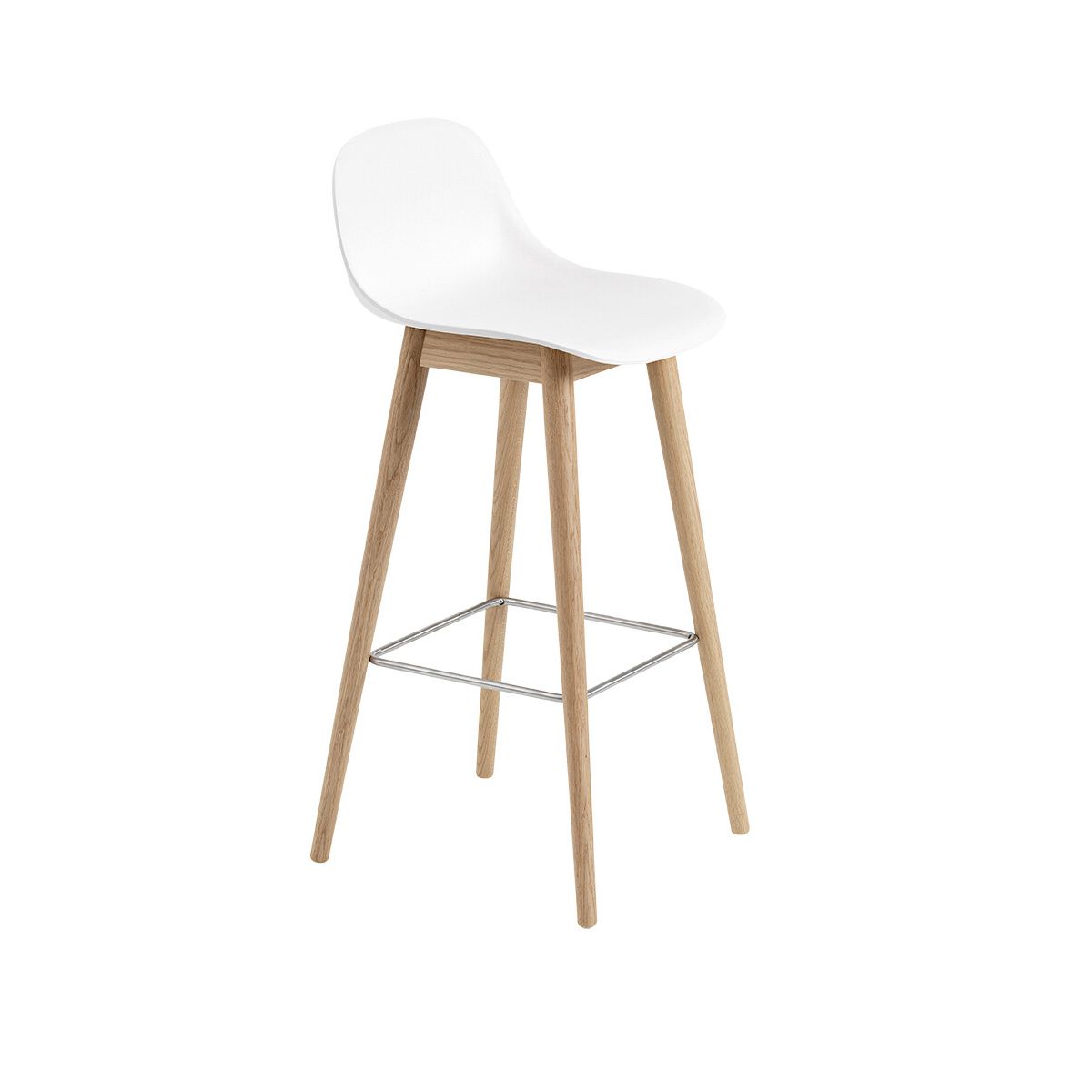 Fiber Bar Stool Wood w. back fra Muuto (Stor, Natural white/ oak base)