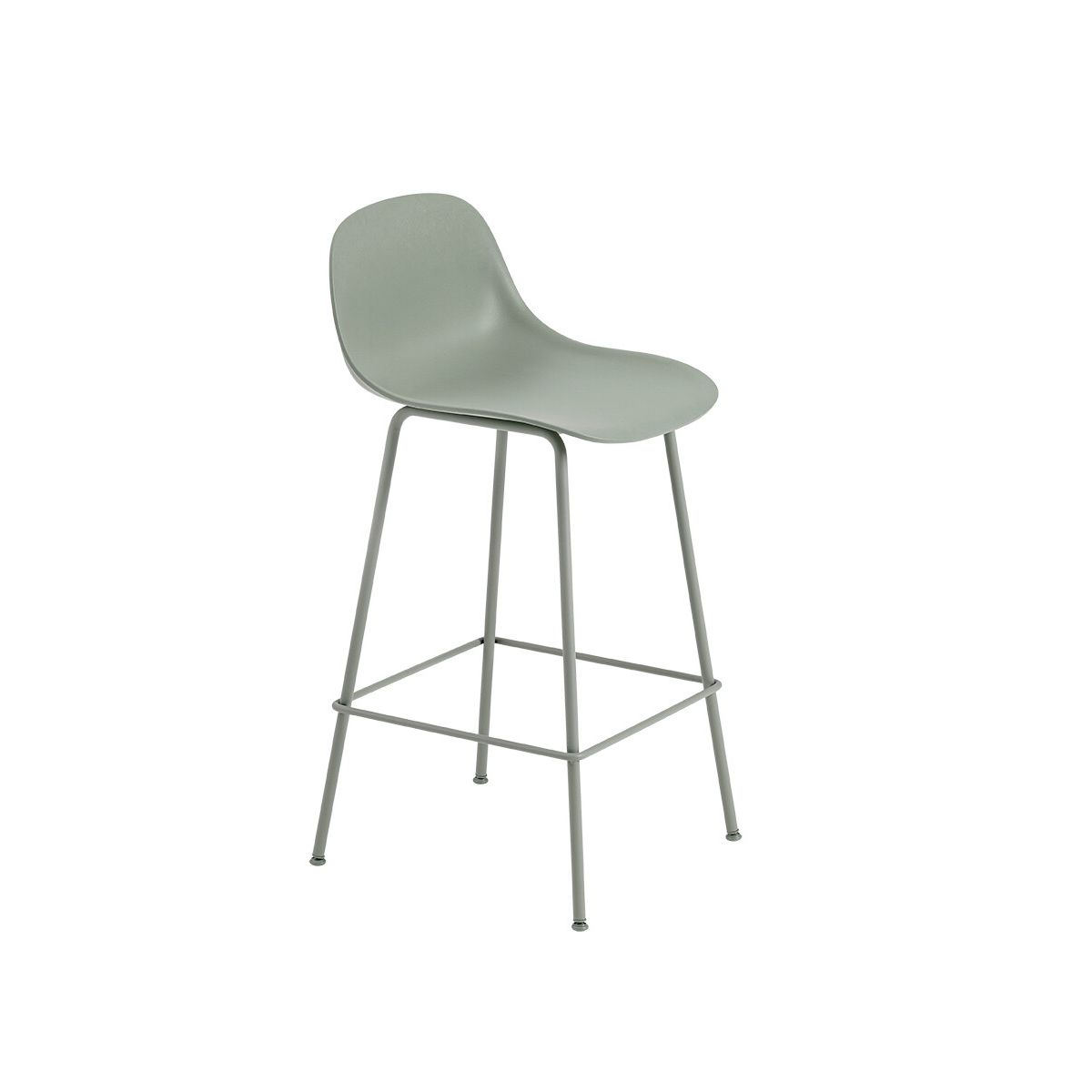 Fiber Barstool tube w. back fra Muuto (Lille, Dusty green/ dusty green base)