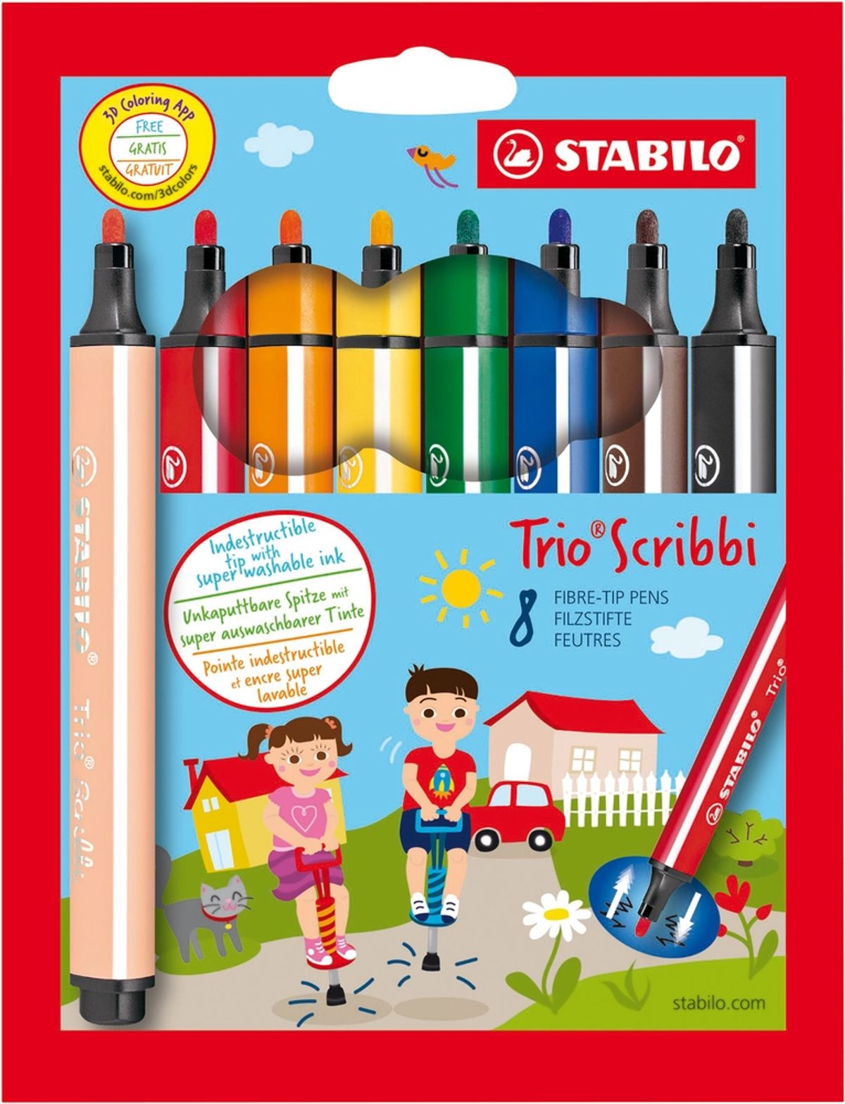 Fiberpen Stabilo trio scribbi sæt 8 ass.