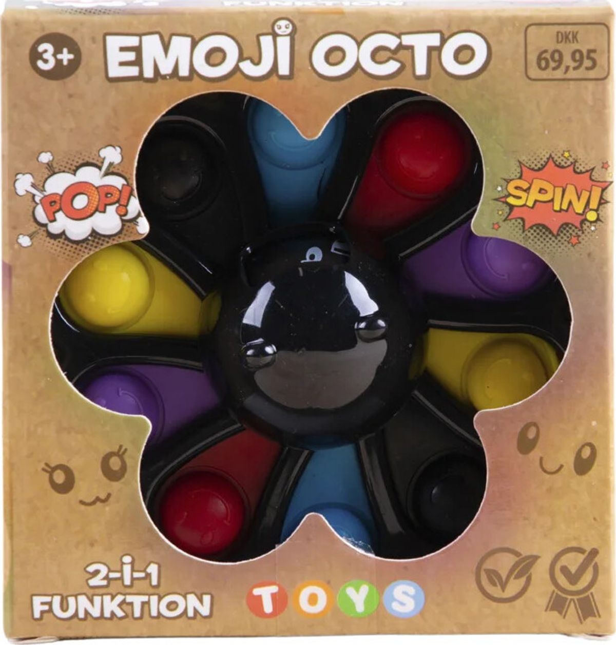 Fidget Legetøj - 2-i-1 Emoji Octo Fidget Spinner Og Pop It