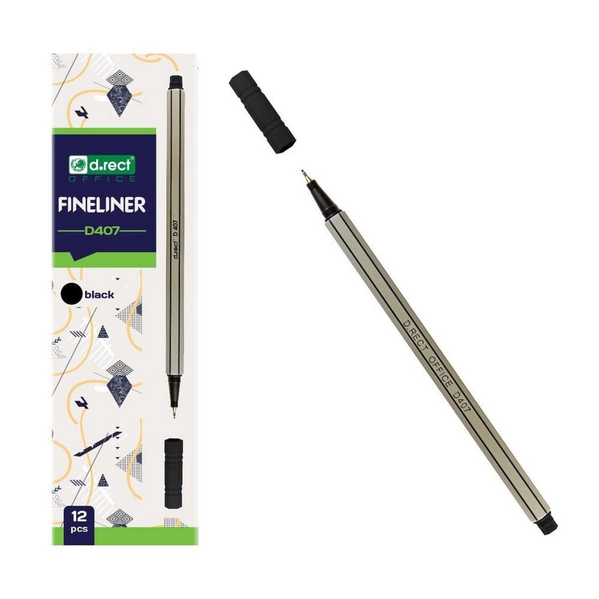 Fineliner - D407, 12 stk sort