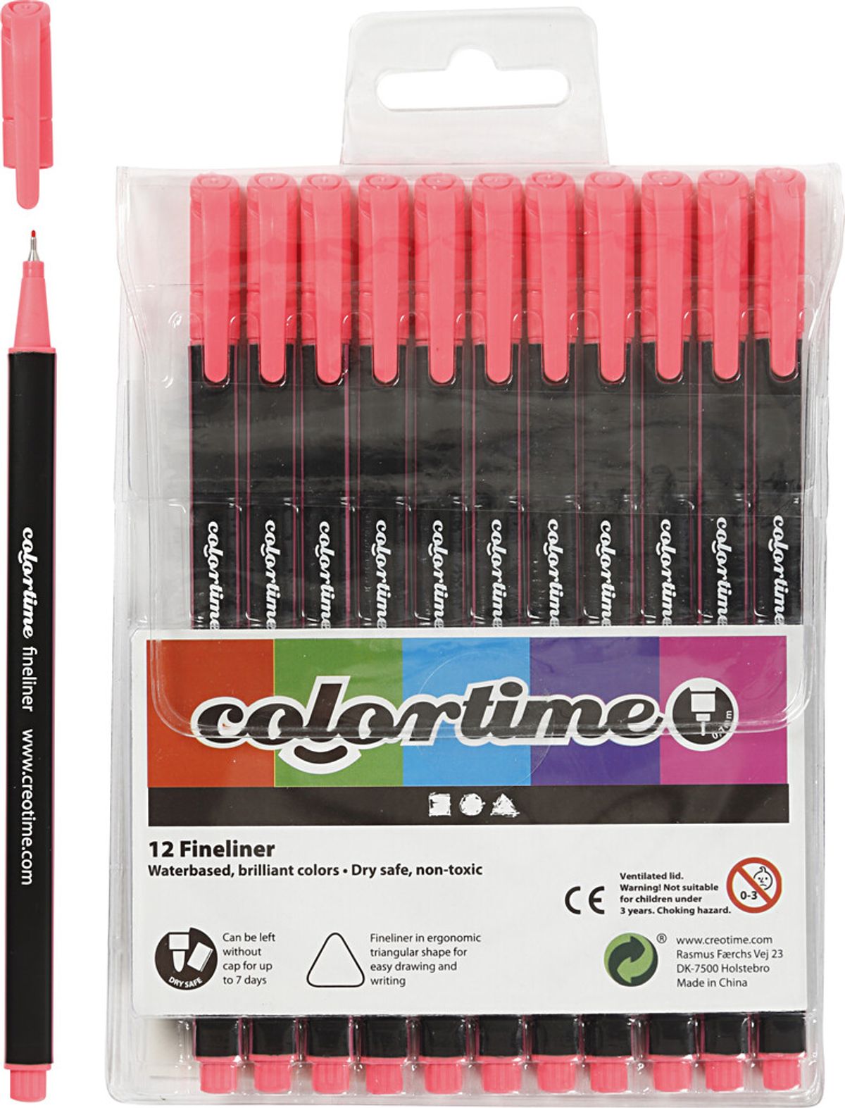 Fineliner Tusch - Tykkelse 0,6-0,7 Mm - Pink - 12 Stk.