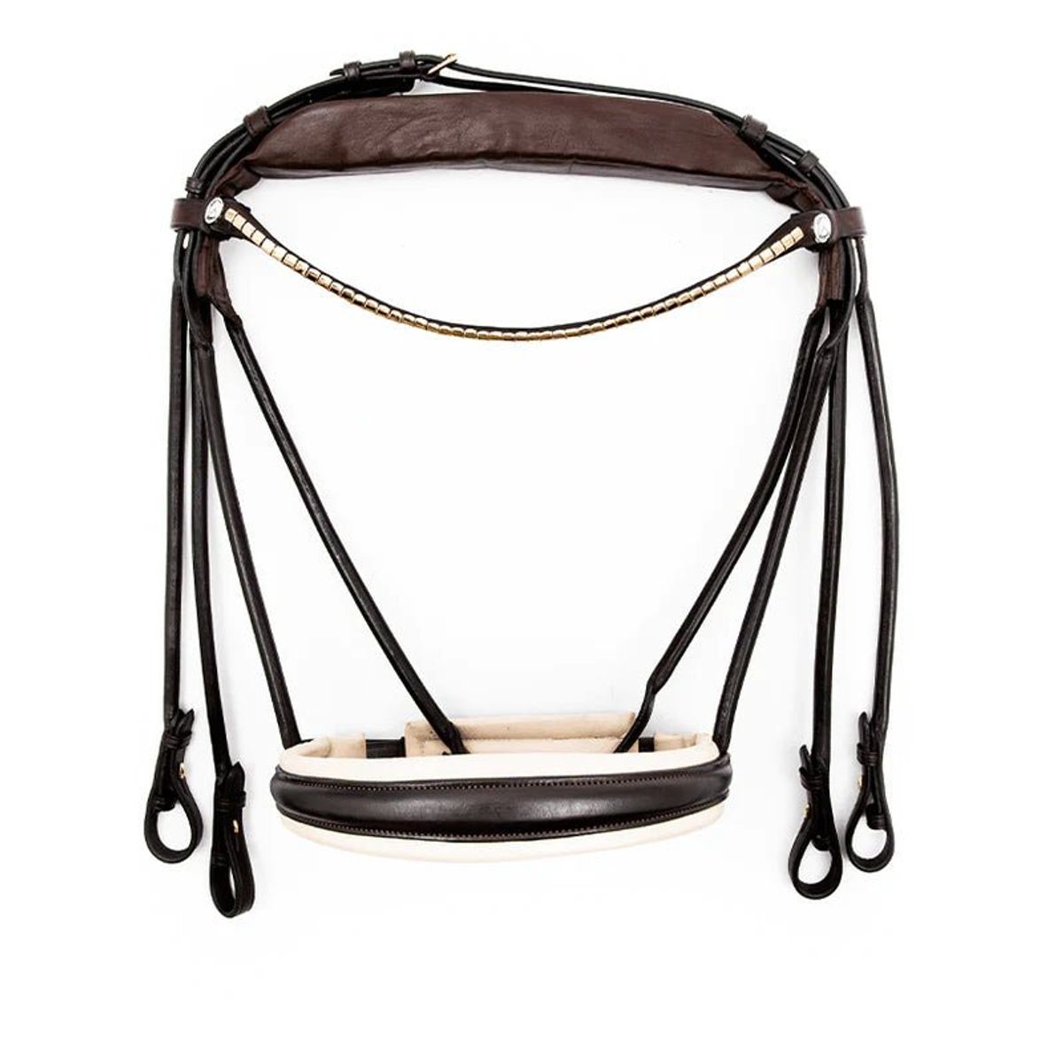 Finesse Bridles Cassidy Kandar, rundsyet m. bredt næsebånd - brun/beige/guld