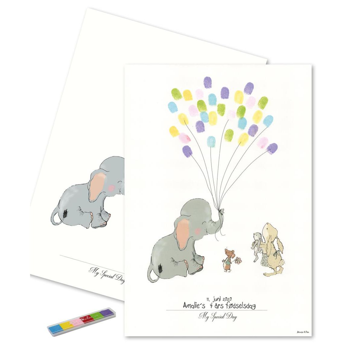 Fingeraftryks Plakat - Elefant med balloner, Pastel