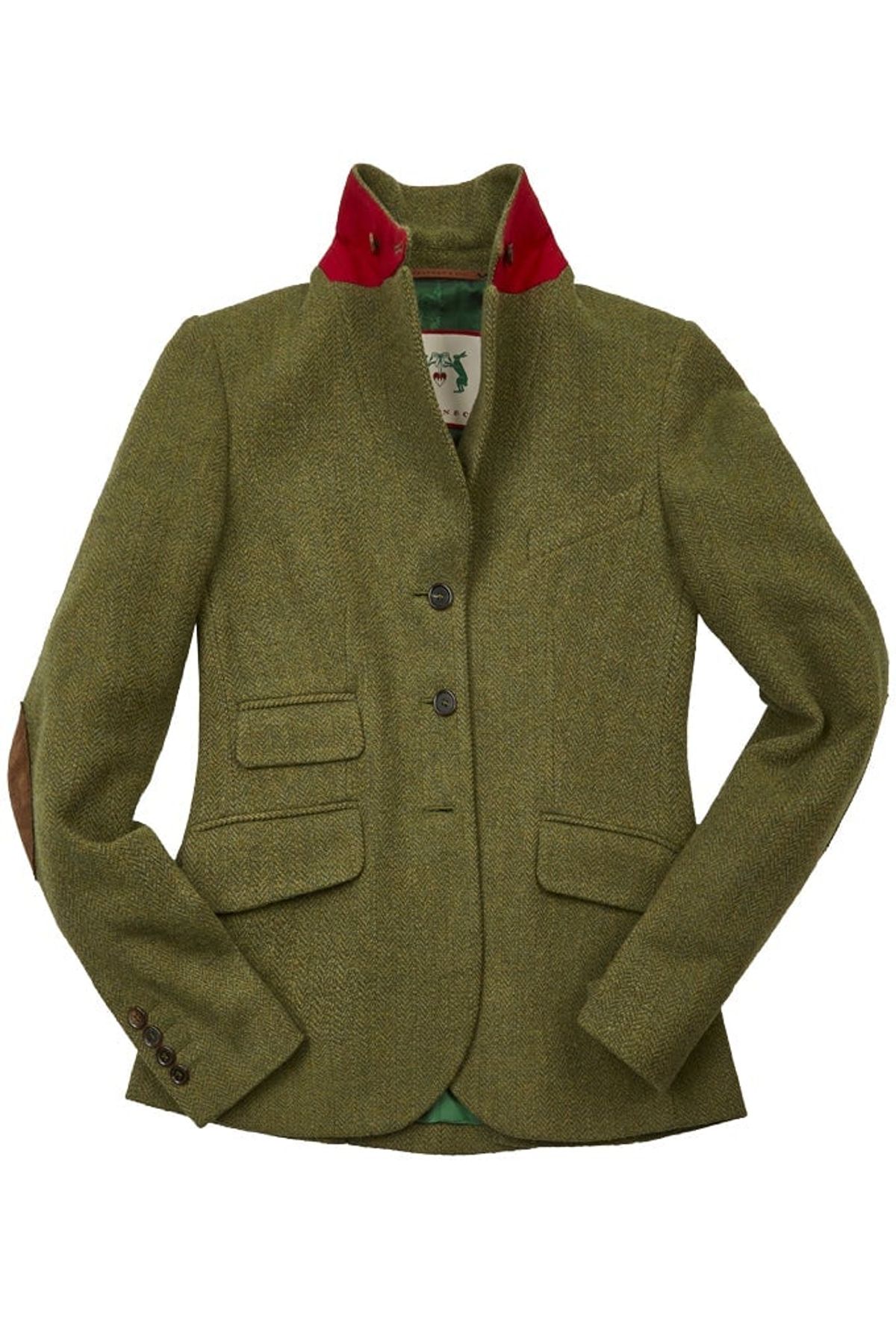 Fischgrat tweed blazer, dame, grøn herringbone - 34 (UK8)