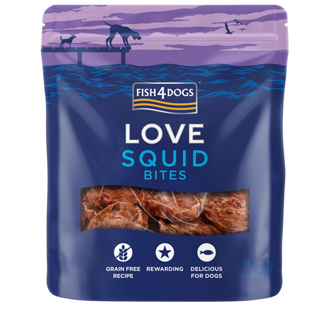 Fish4Dogs Squid bites hundegodbidder, 80g