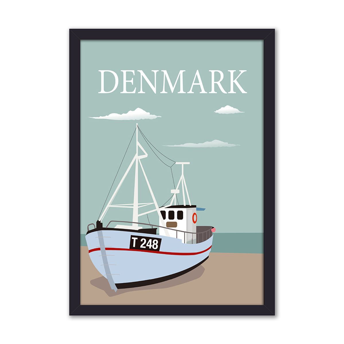 Fiskekutter - 21x29,7 med sort ramme