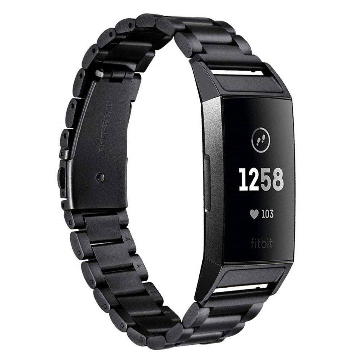 Fitbit Charge 3 / Charge 4 - Butterfly Urrem i rustfrit stål - Sort