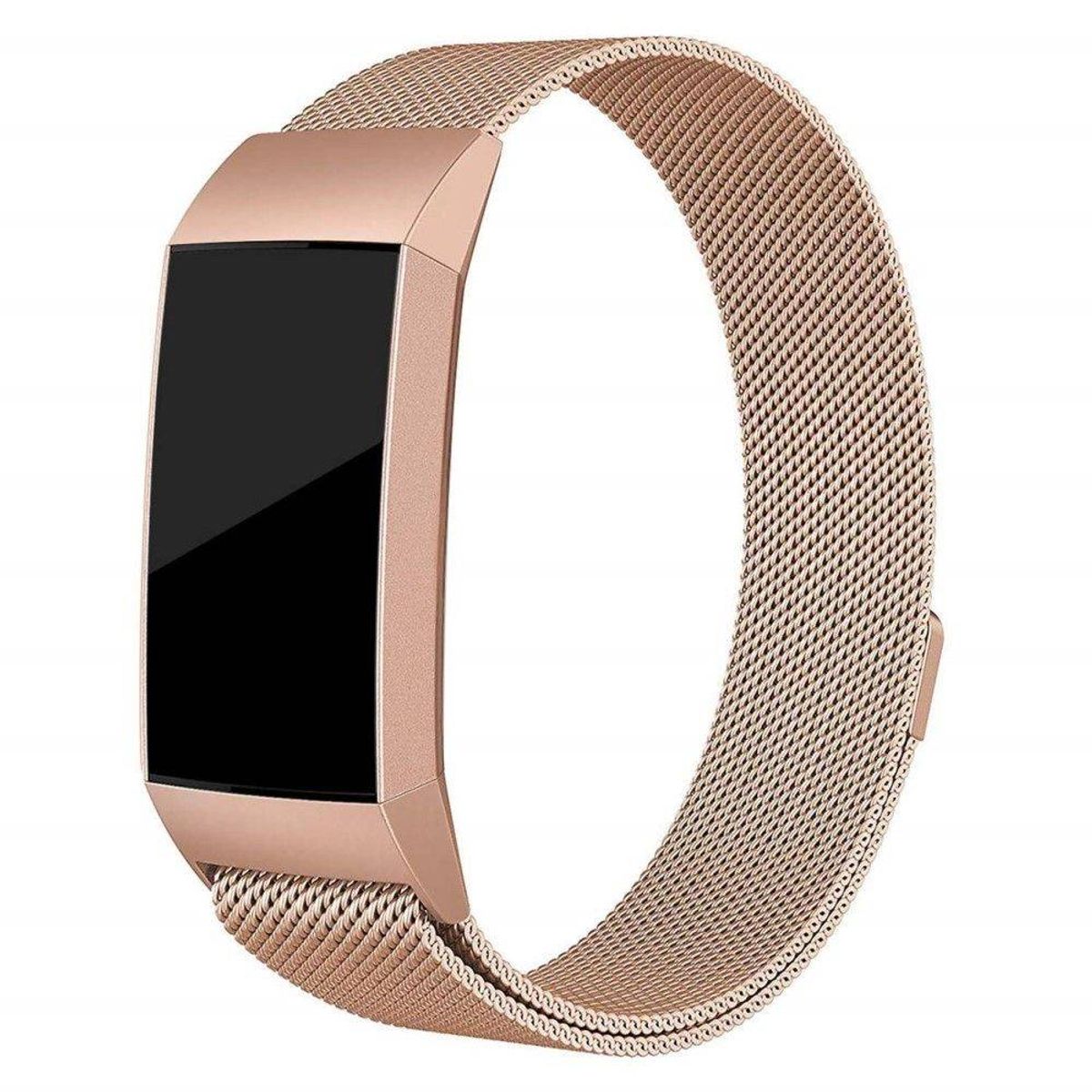 Fitbit Charge 3 / Charge 4 - Milanese urrem i rustfrit stål - Str. L - Rosa guld