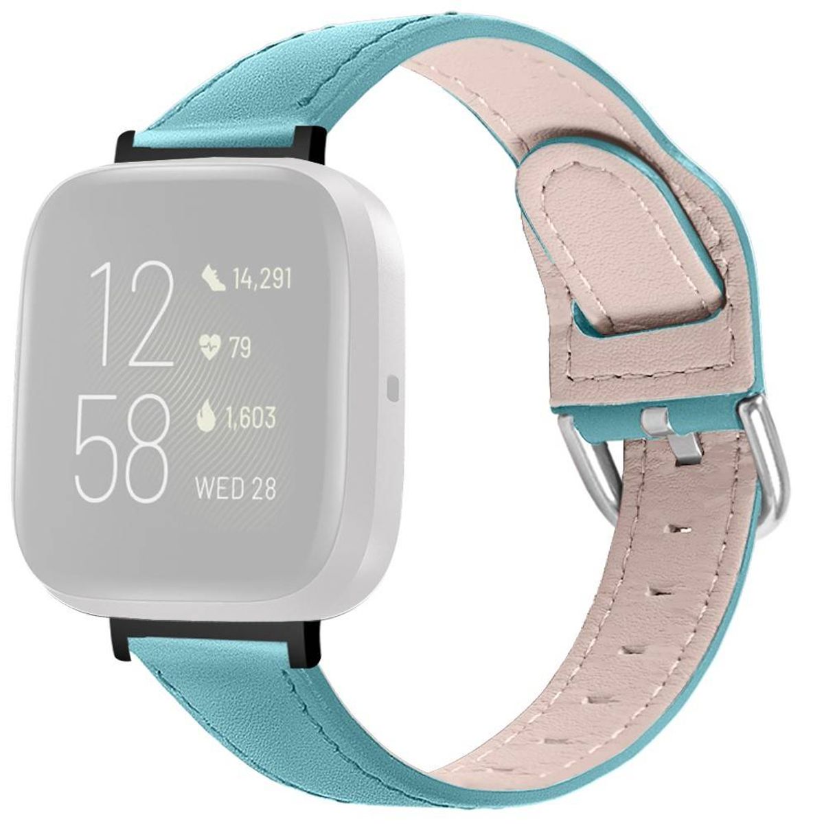 Fitbit Versa 3/Sense - Ægte læder rem 22.5mm - Blå