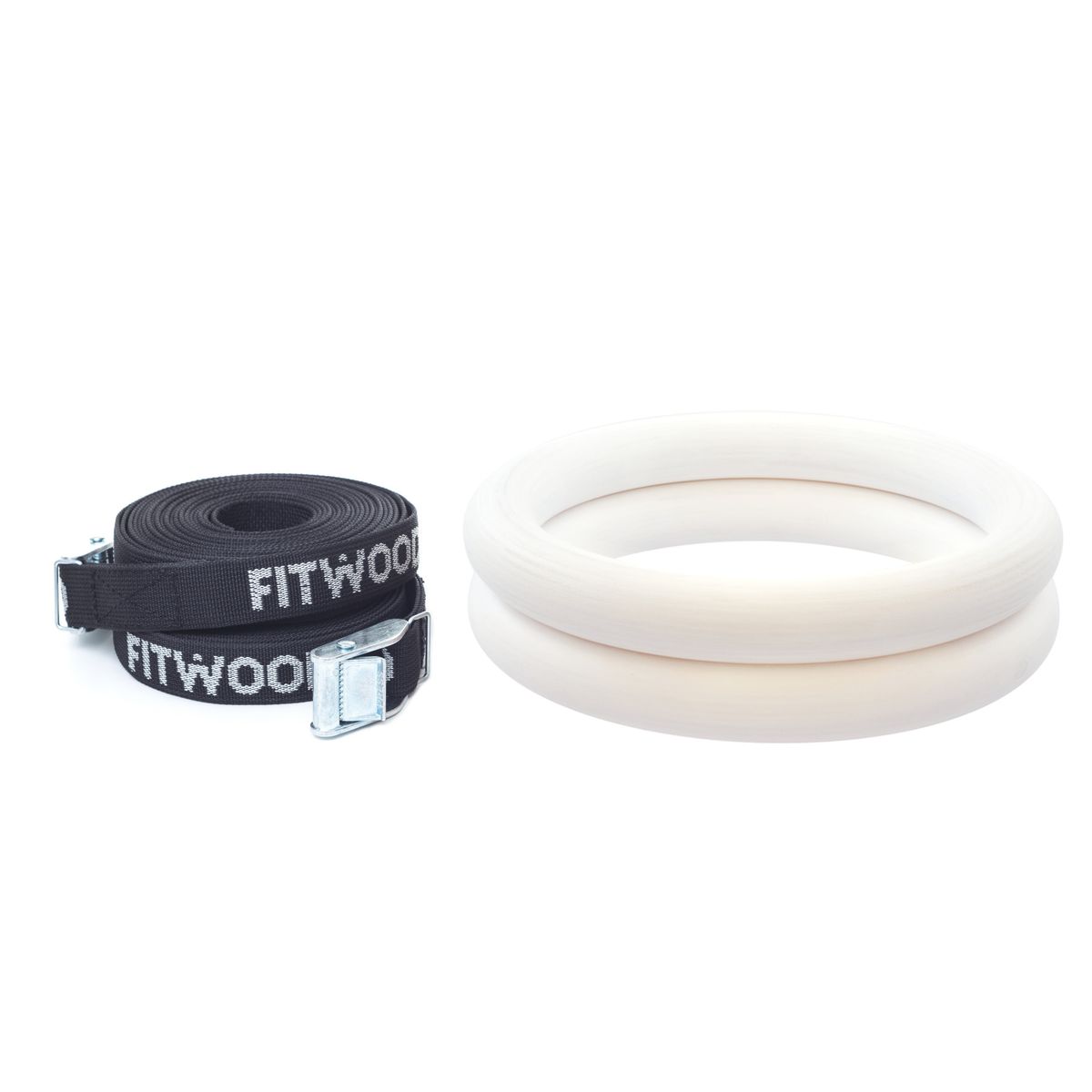 FitWood ULPU Gymnastikringe 28mm - Hvid-overflade / Sort Strop