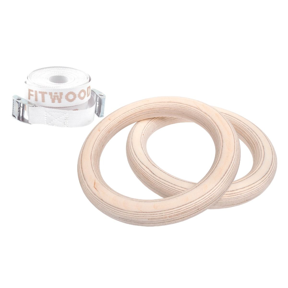 FitWood ULPU MINI Gymnastikringe 28mm - Træ overflade / Hvid Strop