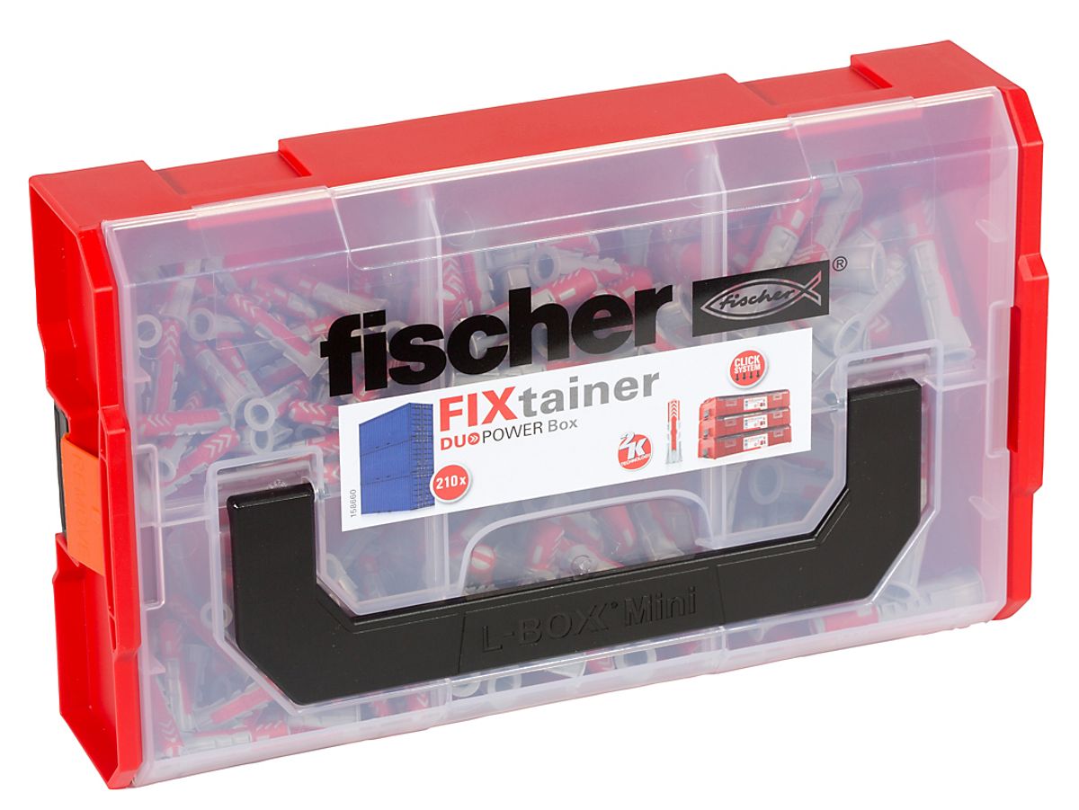 FIXtainer box Duopower dübel med 3 funktioner i 1. box med 120 stk 6x30 + 60 stk 8x40 + 30 stk 10x50