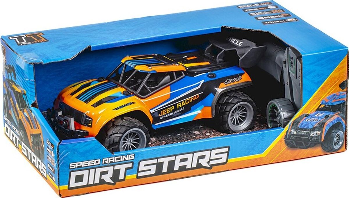 Fjernstyret Bil - Jeep Racing Dirt Stars - 1:18 - Blå Og Orange