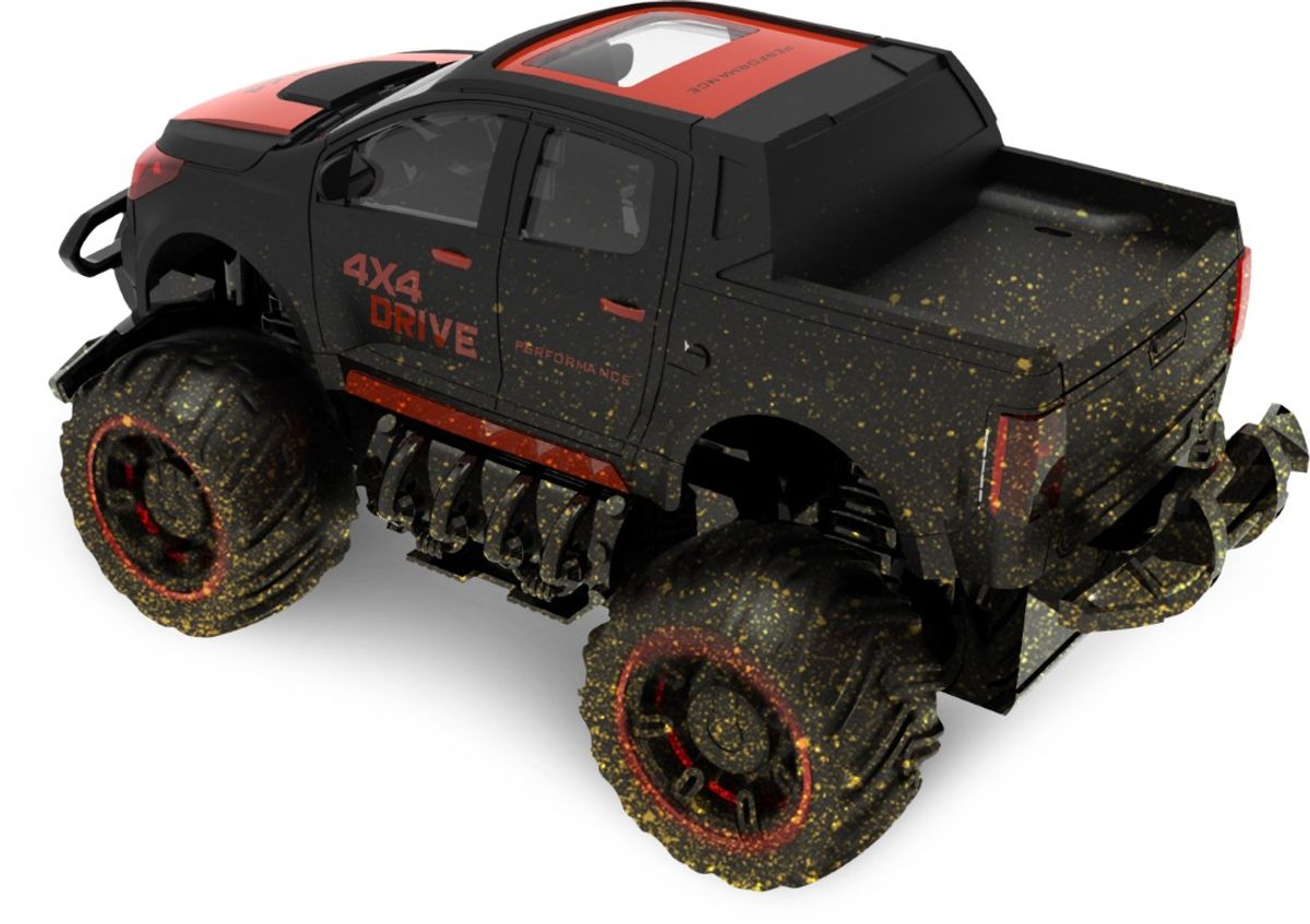 Fjernstyret Mud Off-Road Truck 1:18 Sort/Rød, 2.4G