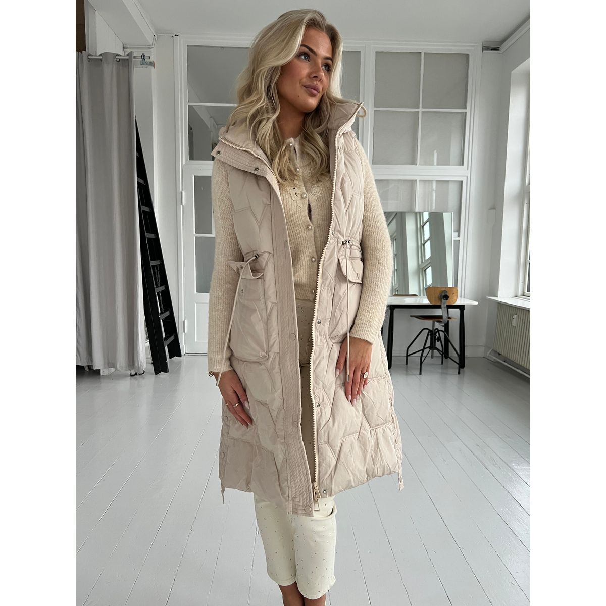 Flam beige long vest