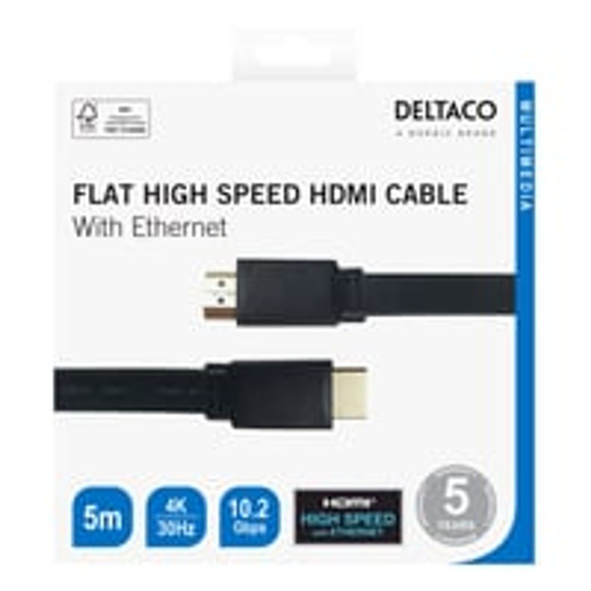 Flat High Speed with Ethernet HDMI cable, 5m, black