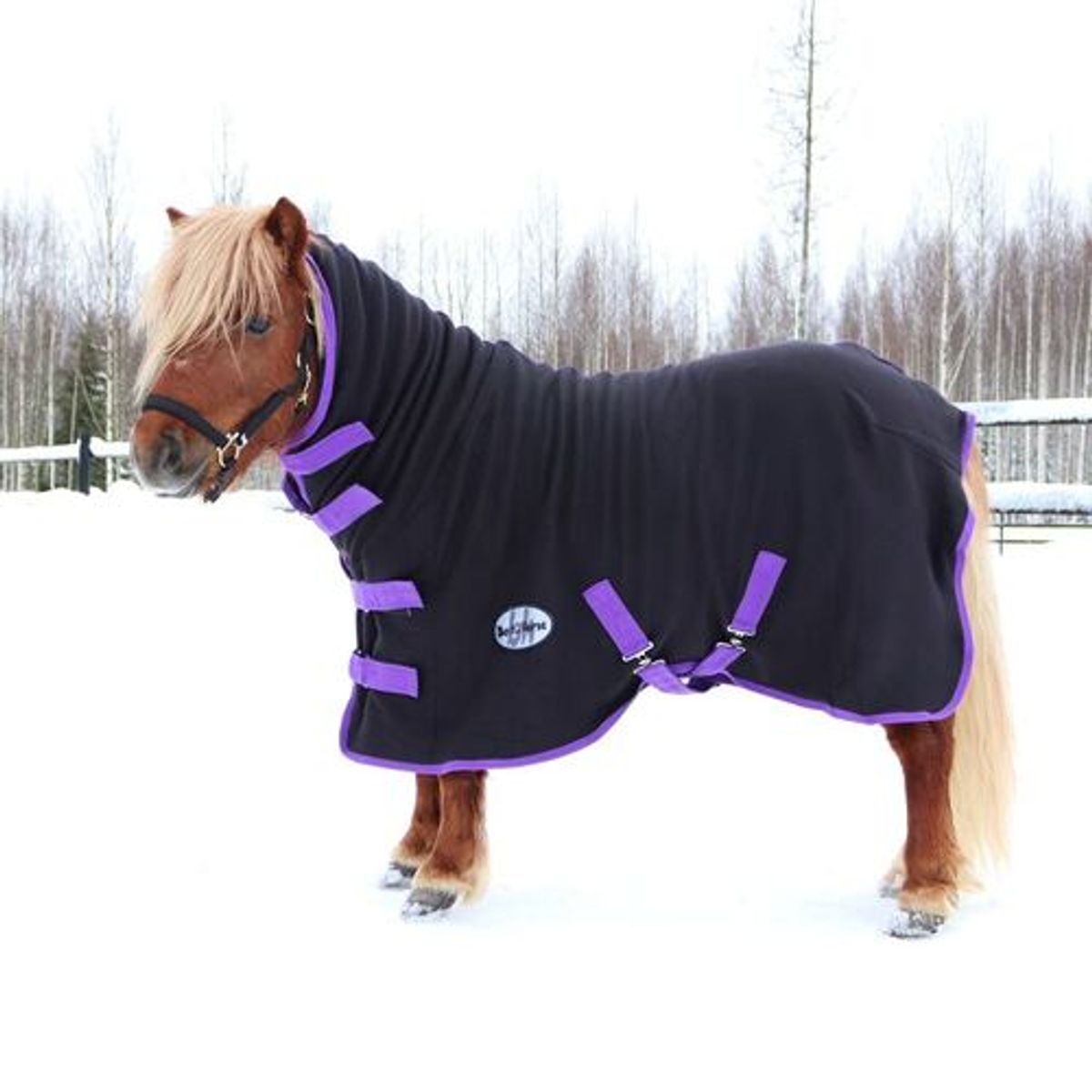 Fleece Cooler med hals til pony - Sort/Lilla, 105cm