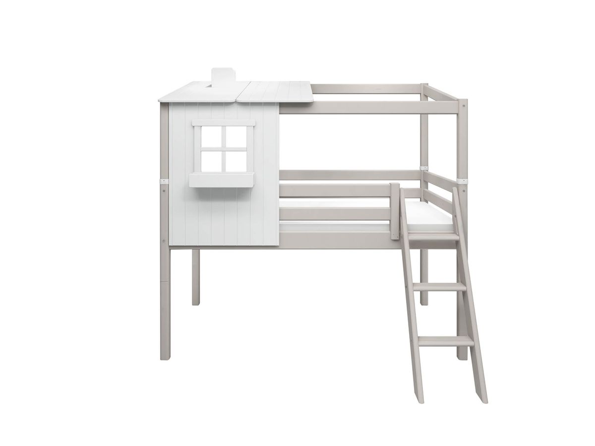 FLEXA Halvhøj seng med halvt hus 210.0 cm x 206.0 cm x 149.0 cm White/Grey Washed Pine