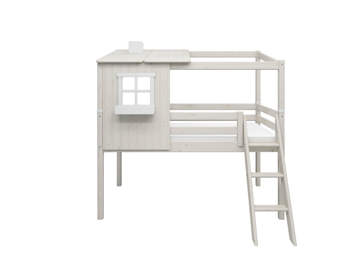 FLEXA Halvhøj seng med halvt hus 210.0 cm x 206.0 cm x 149.0 cm White/White Washed Pine