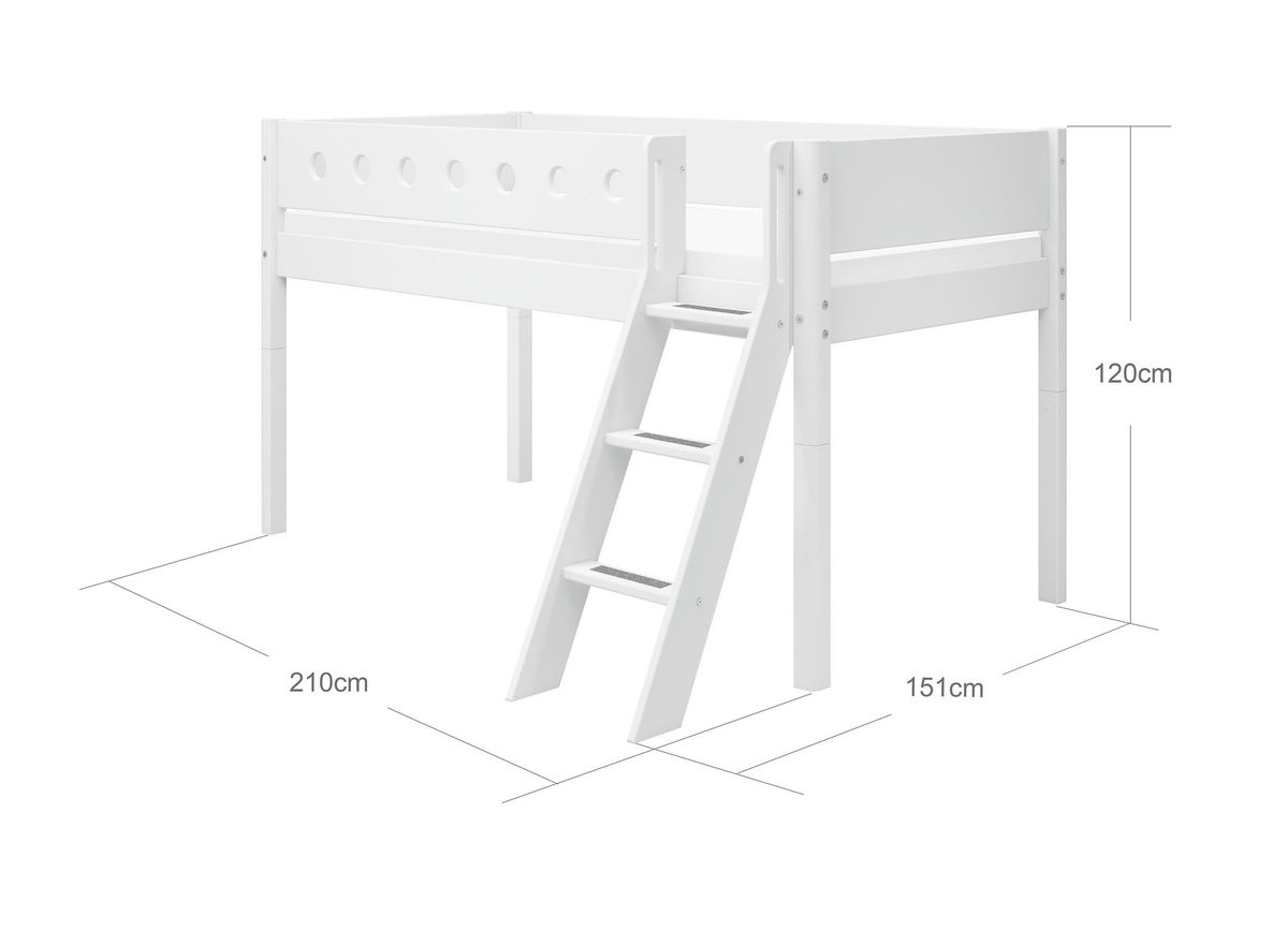 FLEXA Halvhøj seng med skrå stige 210.0 cm x 120.0 cm x 151.0 cm White