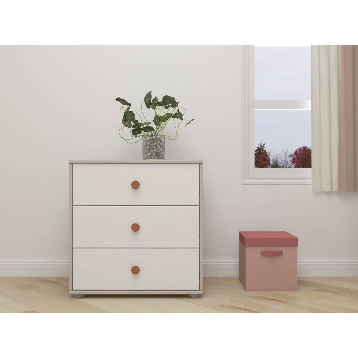 FLEXA Kommode, 3 skuffer 74.5 cm x 72.0 cm Light Blush/Grey Washed Pine