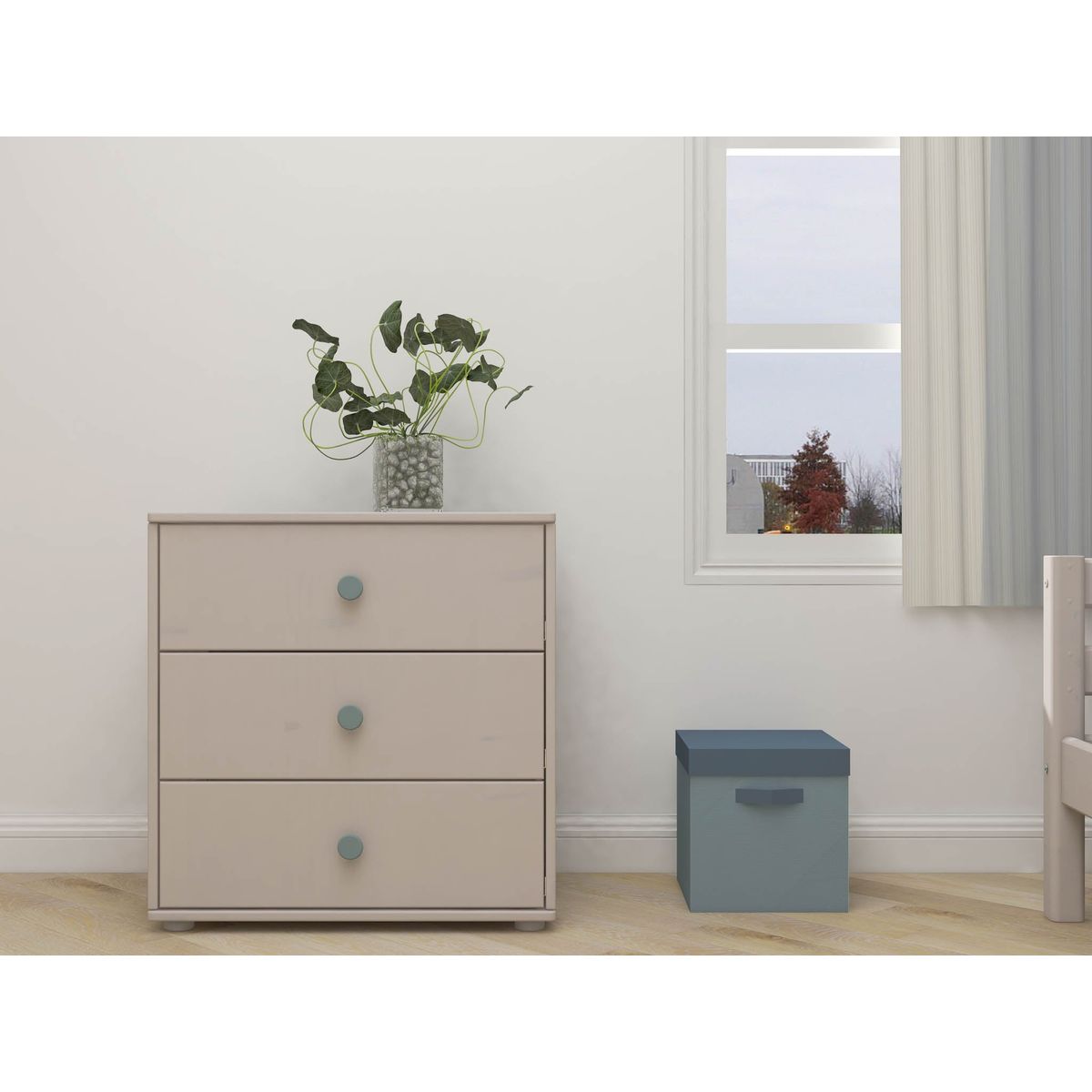 FLEXA Kommode, 3 skuffer 74.5 cm x 72.0 cm Light Teal/Grey Washed Pine