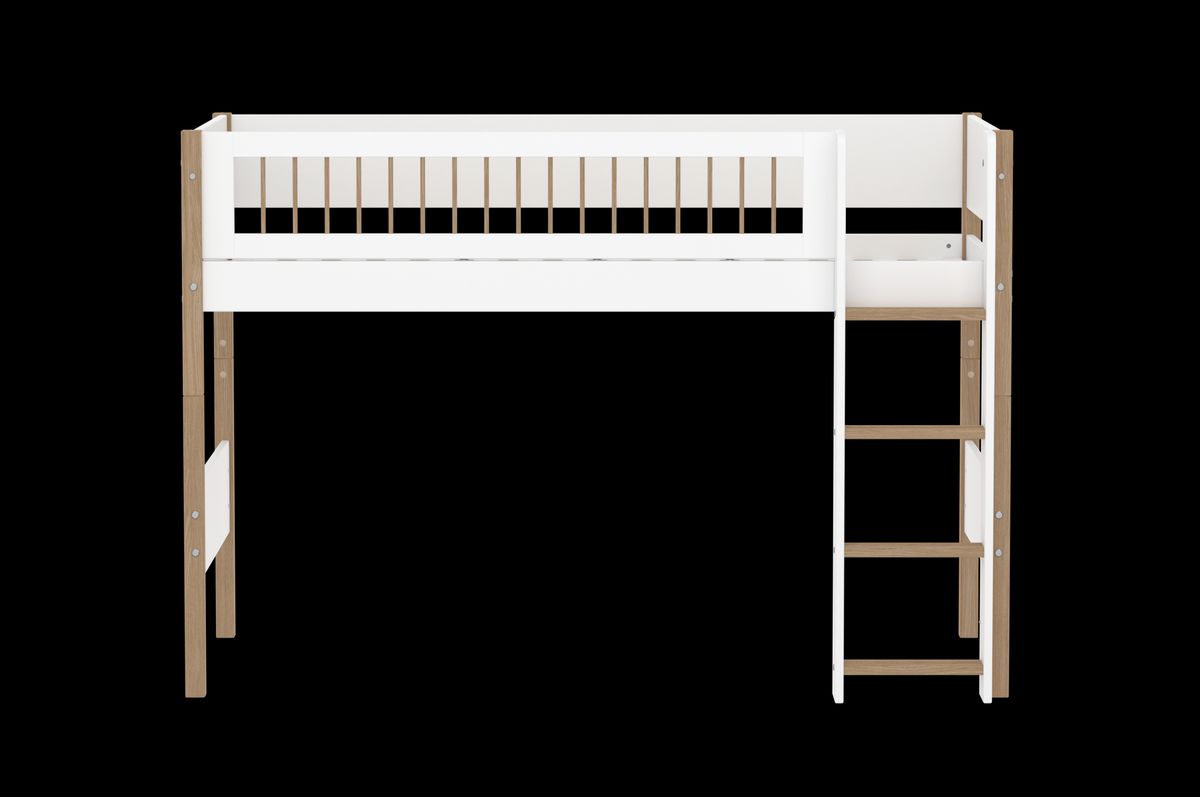 FLEXA Mellemhøj seng med lige stige 208.0 cm x 143.0 cm x 108.3 cm White/Oak