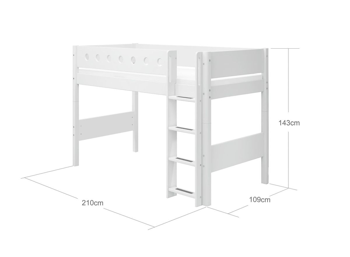 FLEXA Mellemhøj seng med lige stige 210.0 cm x 143.0 cm x 109.0 cm White