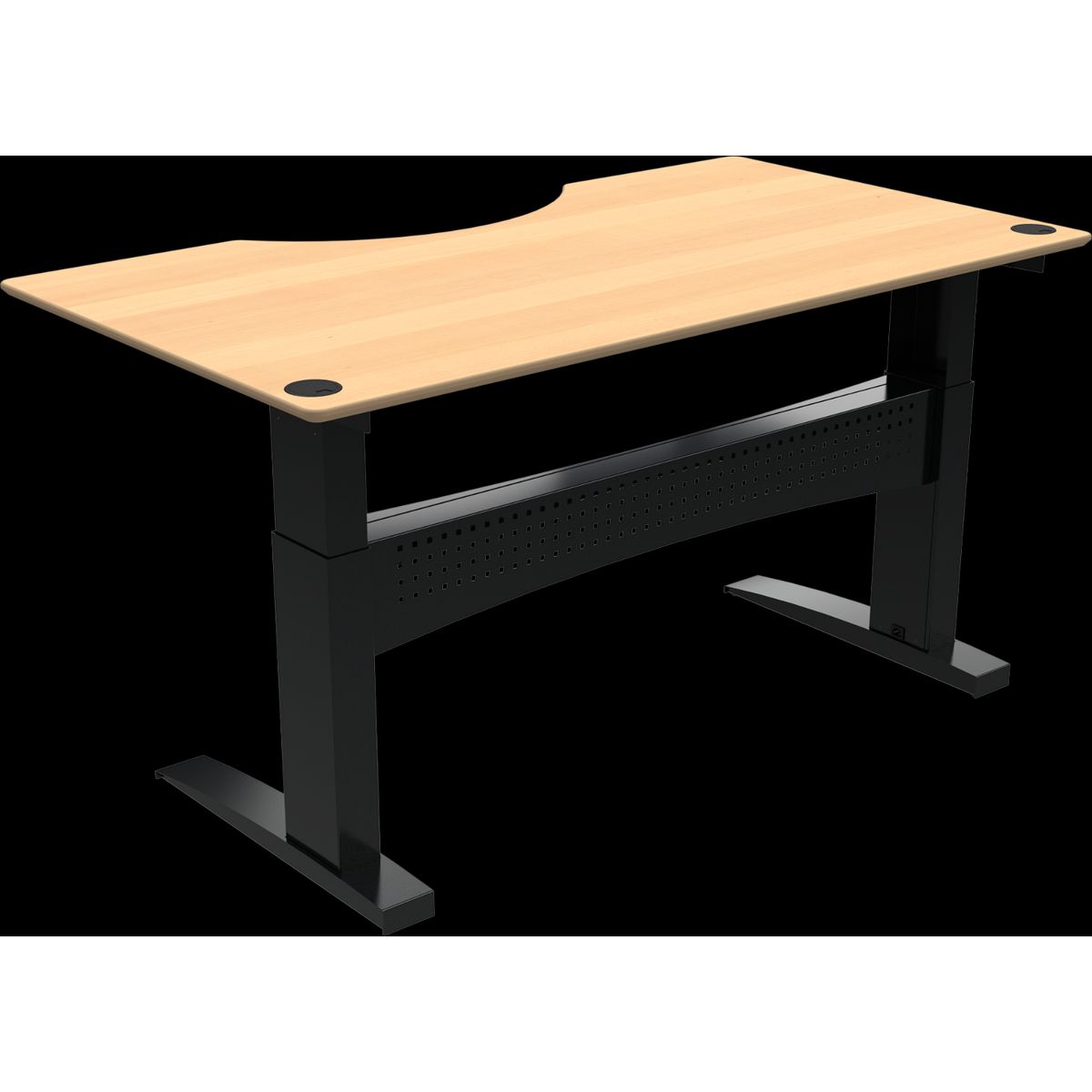 FlexDesk, To-bens hæve-/sænkebord, centerudskæring, natur/sort, H122x180x100 cm, bøg