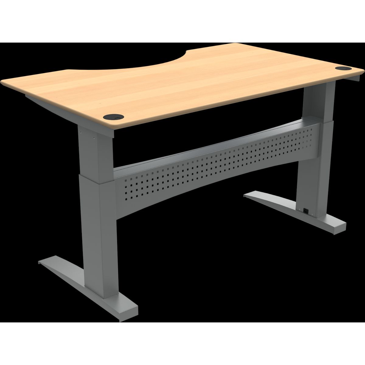 FlexDesk, To-bens hæve-/sænkebord, centerudskæring, natur/sølv, H122x160x100 cm, bøg