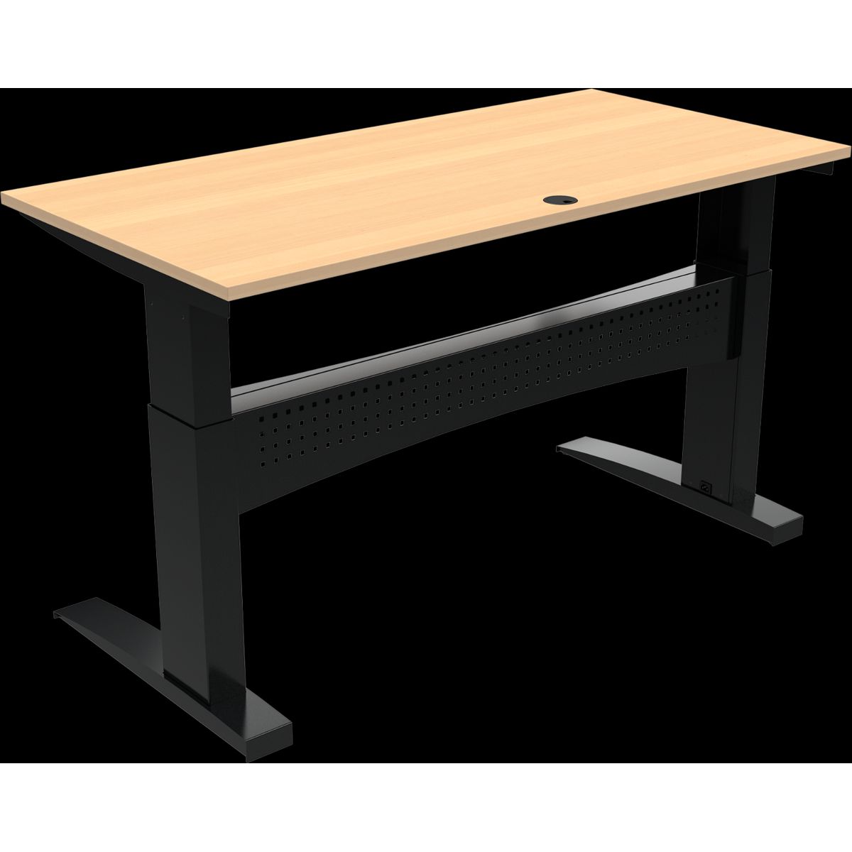 FlexDesk, To-bens hæve-/sænkebord, firkantet, natur/sort, H122x160x80 cm, bøg