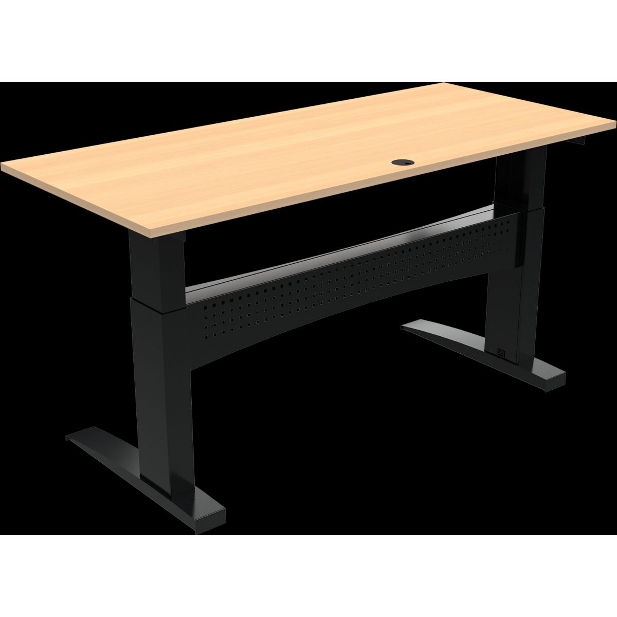 FlexDesk, To-bens hæve-/sænkebord, firkantet, natur/sort, H122x180x80 cm, bøg