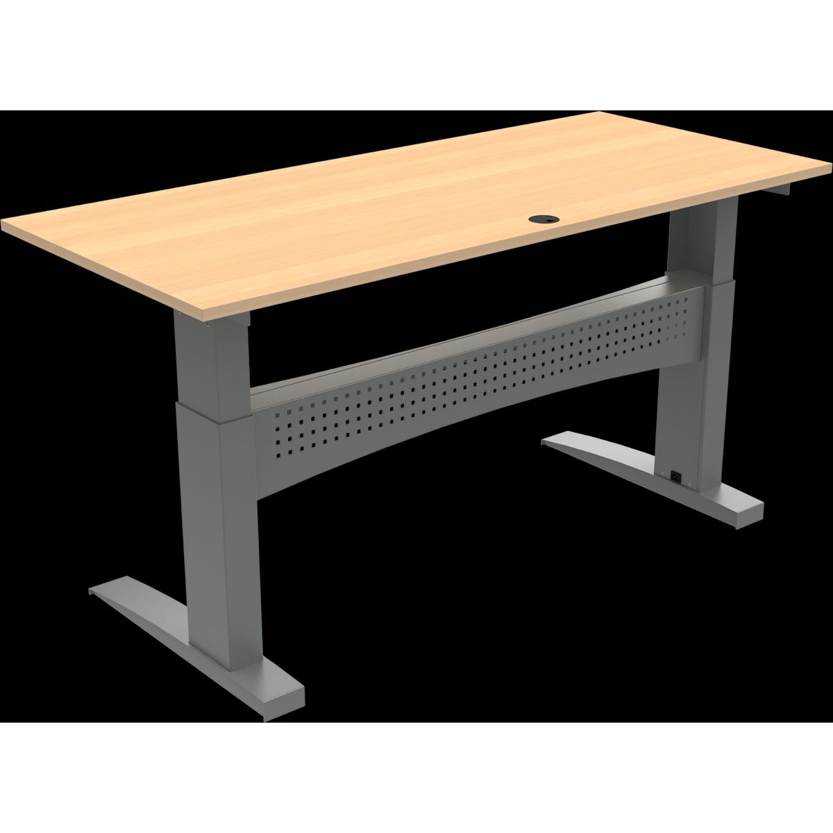 FlexDesk, To-bens hæve-/sænkebord, firkantet, natur/sølv, H122x180x80 cm, bøg