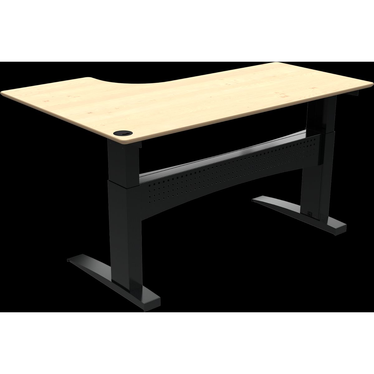 FlexDesk, To-bens hæve-/sænkebord, L-form, højrevendt, natur/sort, H122x180x120 cm, ahorn