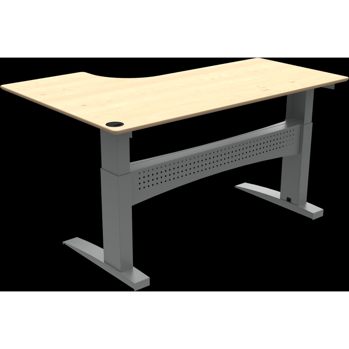 FlexDesk, To-bens hæve-/sænkebord, L-form, højrevendt, natur/sølv, H122x180x120 cm, ahorn