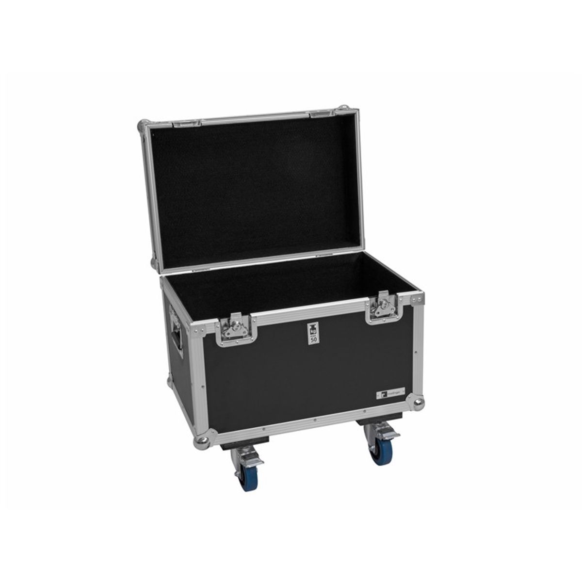 Flightcase med hjul. Udvendige mål ca.: 60 x 40 x 43 cm.