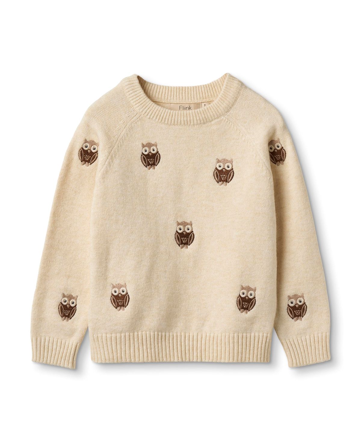 Fliink Alon Owl Pullover - Sandshell - 86 cm