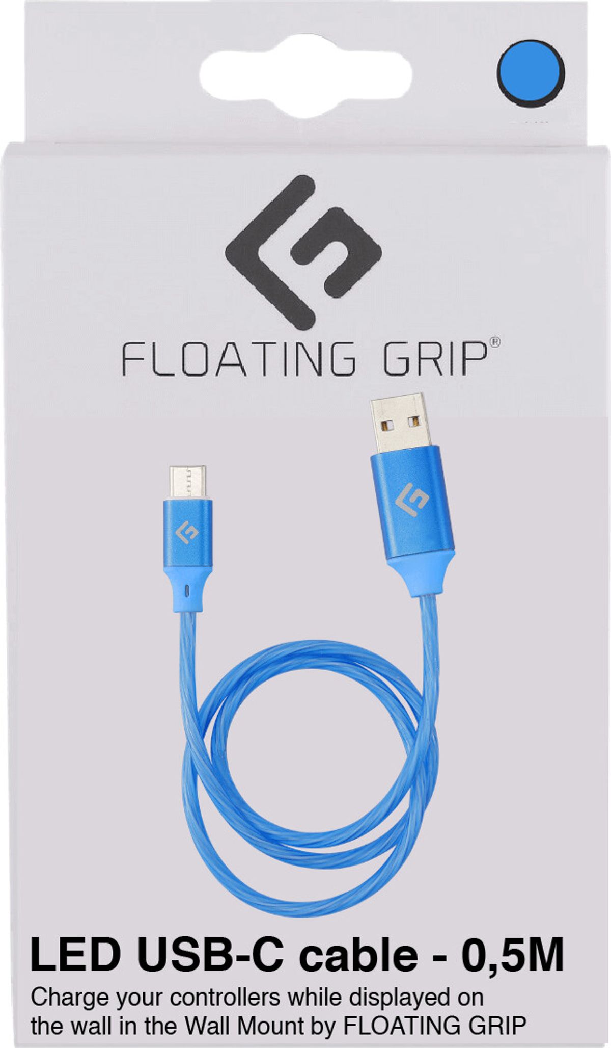 Floating Grip - Led Usb-c Kabel - 0,5 Meter - Blå