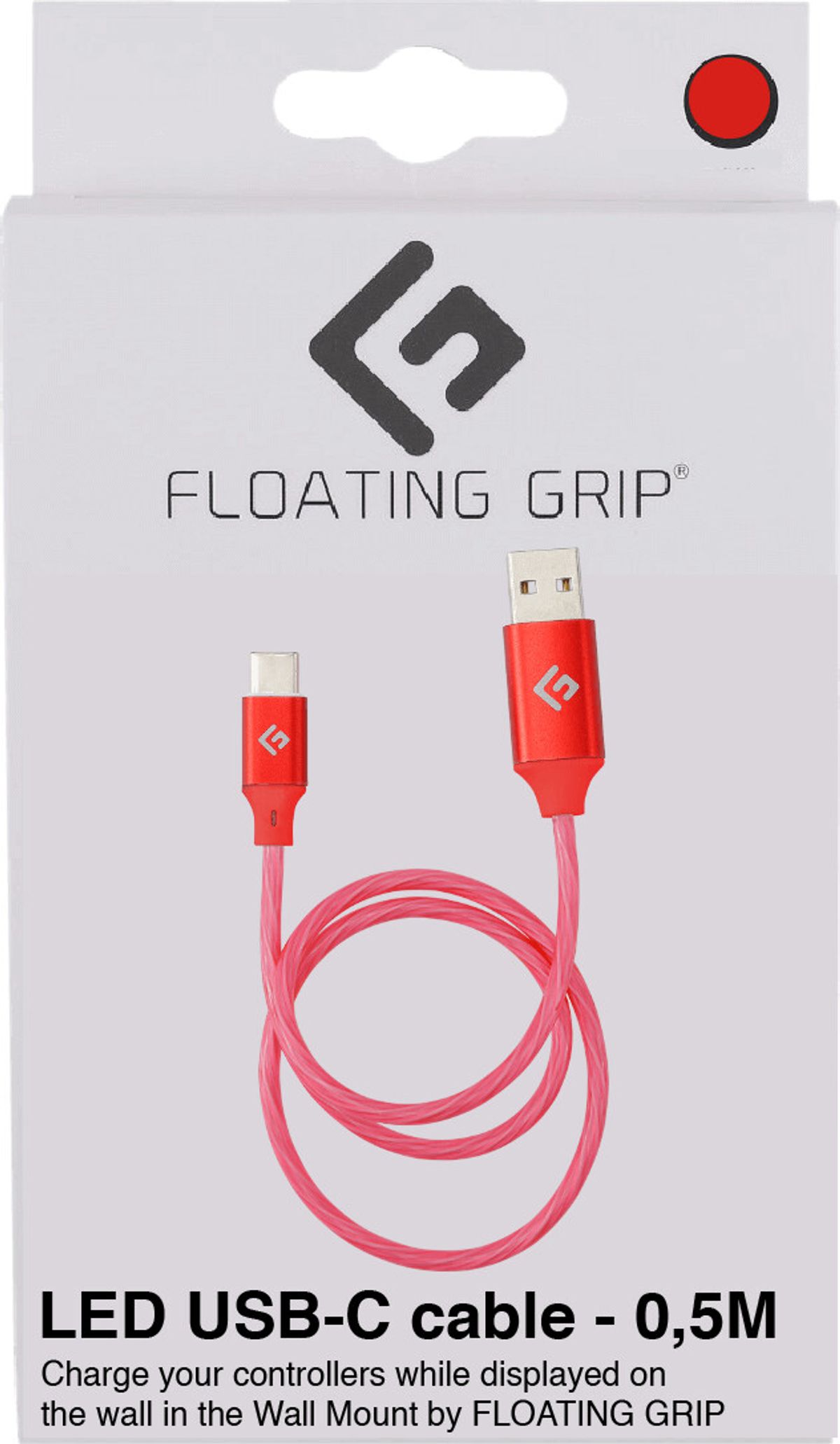 Floating Grip - Led Usb-c Kabel - 0,5 Meter - Rød