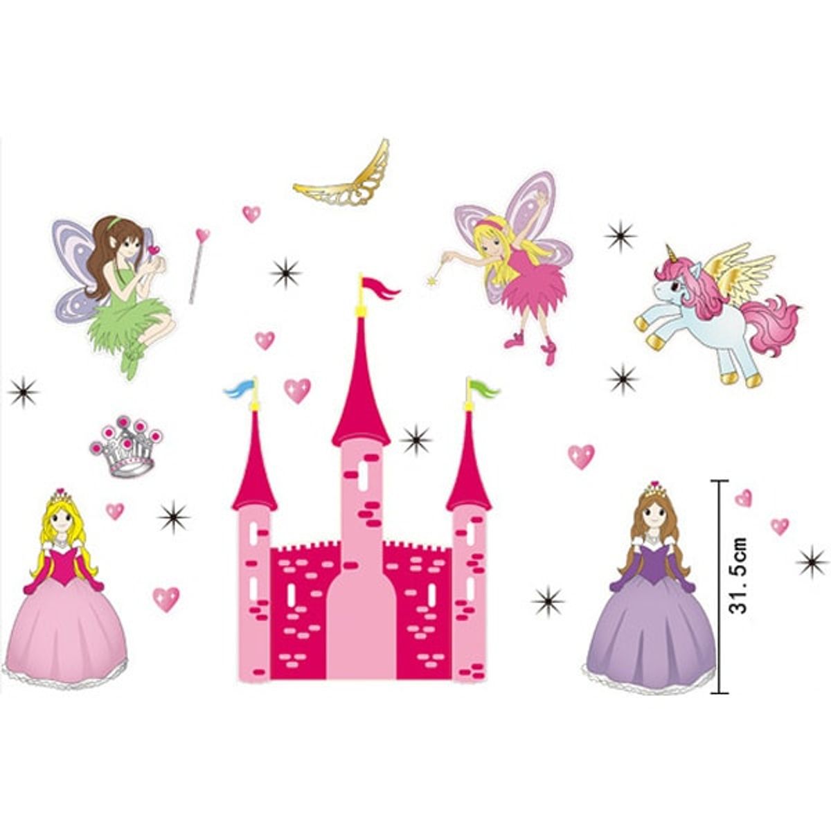 Flot wallsticker med prinsesser, slot, feer, enhjørning mm.