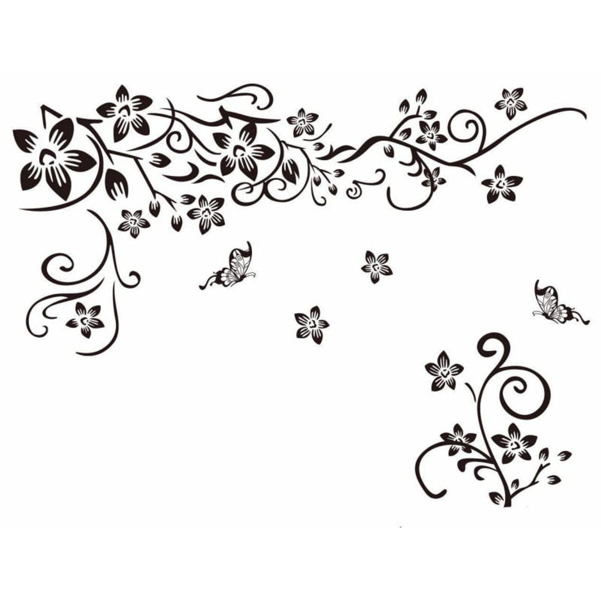 Flot wallsticker med sommerfugle og blomster. 80x130cm.